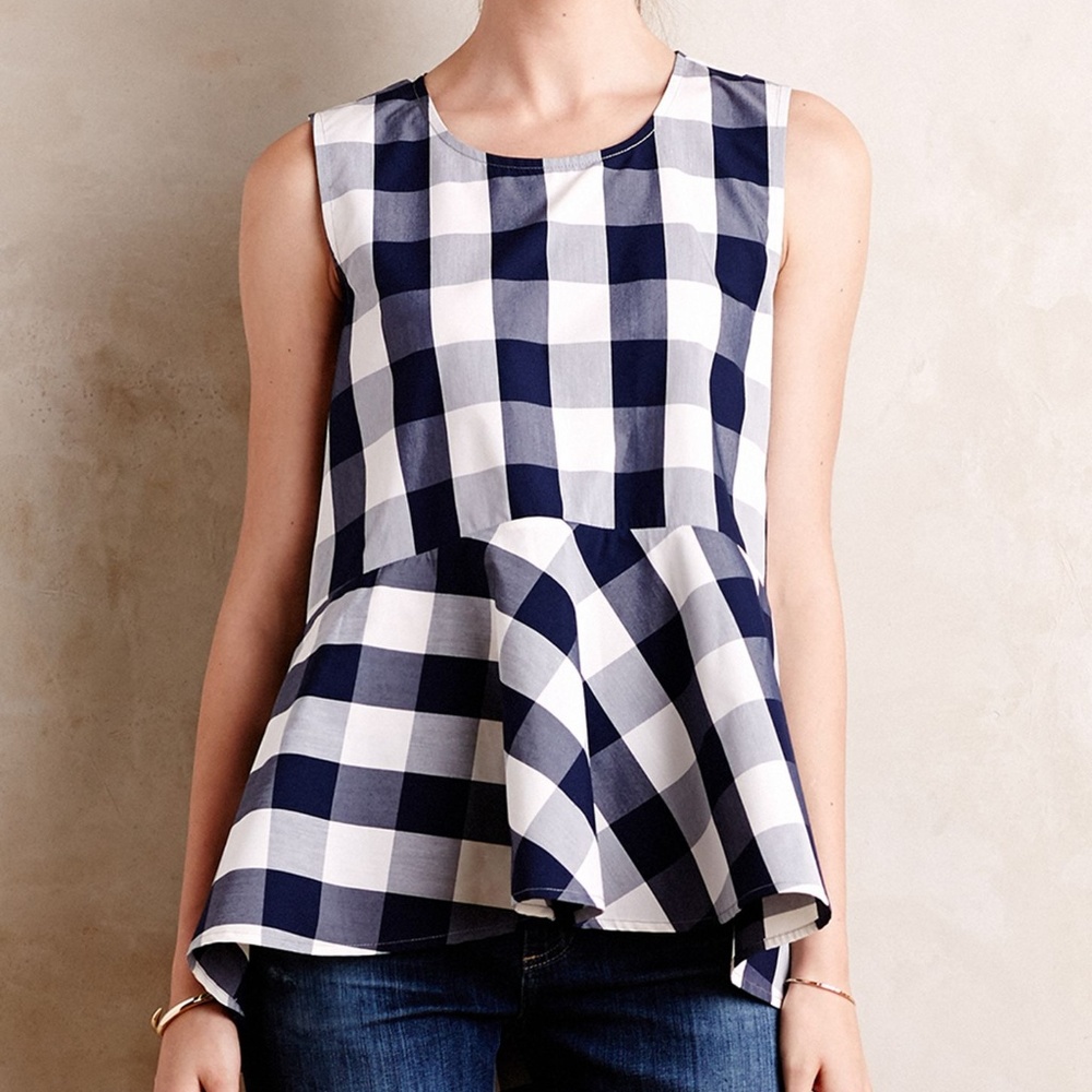 Checked Poplin Peplum Top - HD in Paris